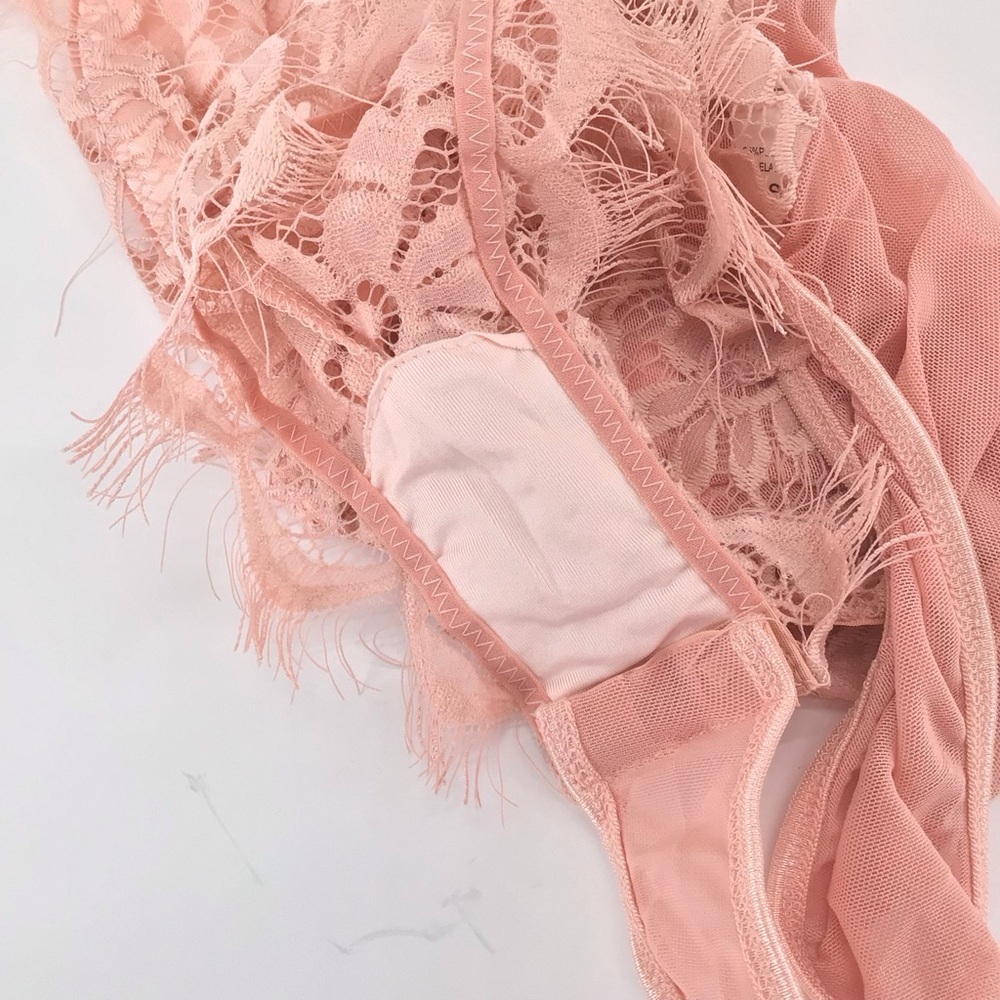 Pink Lace Adjustable Straps Thong Bodysuit Size Small - Picture 8 of 11